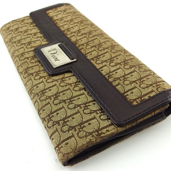DIOR long wallet tratter beige canvas x leather Authentic - Picture 3 of 10